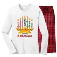 Funny Happy Kwanzaa Kinara Seven Candles Principles Of Kwanzaa Women's Long Sleeve Flannel Pajama Set 