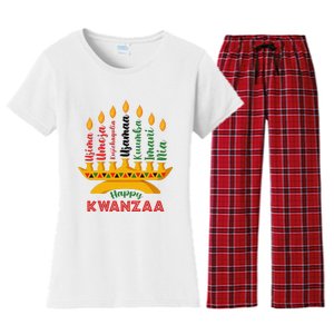 Funny Happy Kwanzaa Kinara Seven Candles Principles Of Kwanzaa Women's Flannel Pajama Set