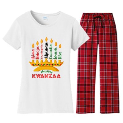 Funny Happy Kwanzaa Kinara Seven Candles Principles Of Kwanzaa Women's Flannel Pajama Set