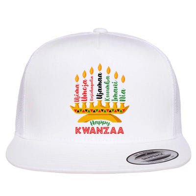 Funny Happy Kwanzaa Kinara Seven Candles Principles Of Kwanzaa Flat Bill Trucker Hat