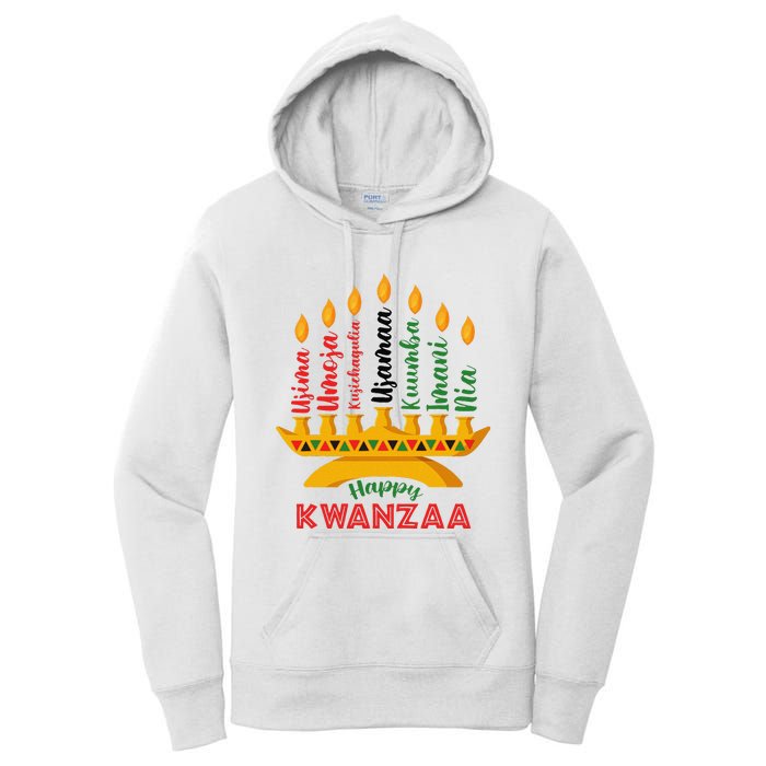 Funny Happy Kwanzaa Kinara Seven Candles Principles Of Kwanzaa Women's Pullover Hoodie