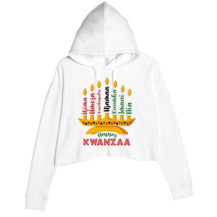 Funny Happy Kwanzaa Kinara Seven Candles Principles Of Kwanzaa Crop Fleece Hoodie