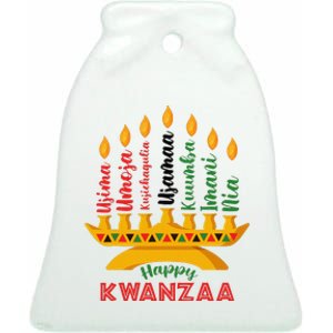 Funny Happy Kwanzaa Kinara Seven Candles Principles Of Kwanzaa Ceramic Bell Ornament