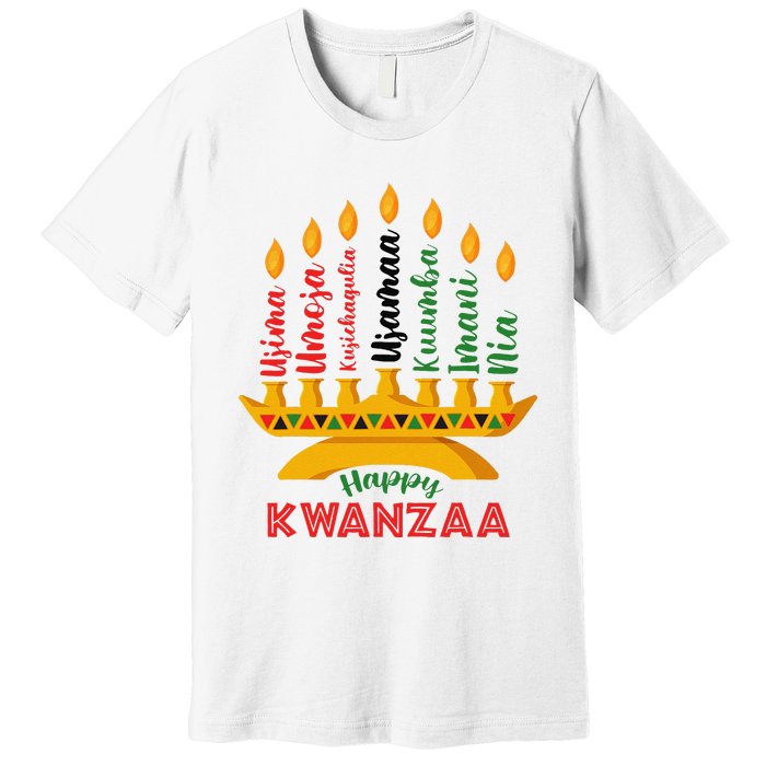 Funny Happy Kwanzaa Kinara Seven Candles Principles Of Kwanzaa Premium T-Shirt