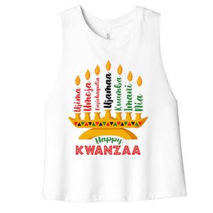 Funny Happy Kwanzaa Kinara Seven Candles Principles Of Kwanzaa Women's Racerback Cropped Tank