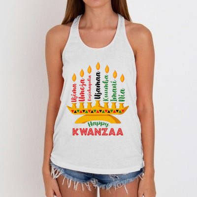 Funny Happy Kwanzaa Kinara Seven Candles Principles Of Kwanzaa Women's Knotted Racerback Tank