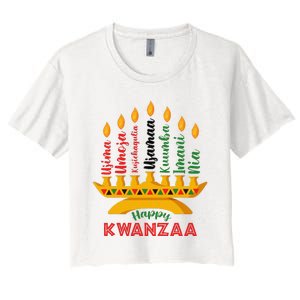 Funny Happy Kwanzaa Kinara Seven Candles Principles Of Kwanzaa Women's Crop Top Tee