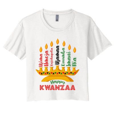 Funny Happy Kwanzaa Kinara Seven Candles Principles Of Kwanzaa Women's Crop Top Tee