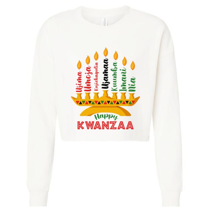 Funny Happy Kwanzaa Kinara Seven Candles Principles Of Kwanzaa Cropped Pullover Crew