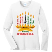 Funny Happy Kwanzaa Kinara Seven Candles Principles Of Kwanzaa Ladies Long Sleeve Shirt