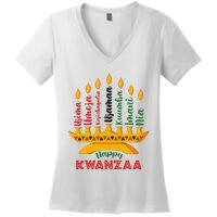 Funny Happy Kwanzaa Kinara Seven Candles Principles Of Kwanzaa Women's V-Neck T-Shirt