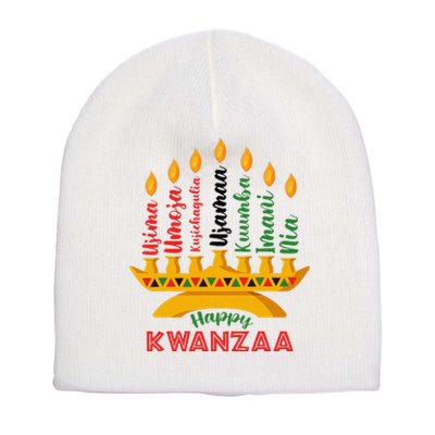 Funny Happy Kwanzaa Kinara Seven Candles Principles Of Kwanzaa Short Acrylic Beanie