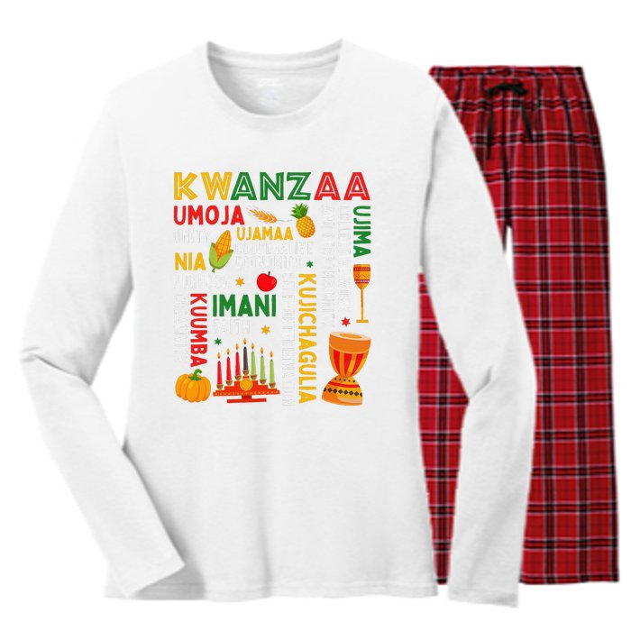 Funny Happy Kwanzaa Seven Principles Of Kwanzaa Women's Long Sleeve Flannel Pajama Set 