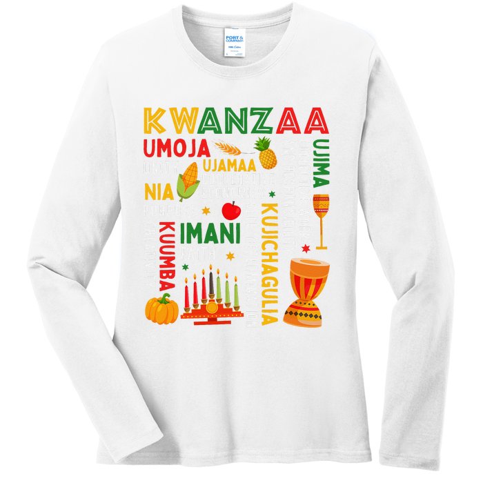 Funny Happy Kwanzaa Seven Principles Of Kwanzaa Ladies Long Sleeve Shirt