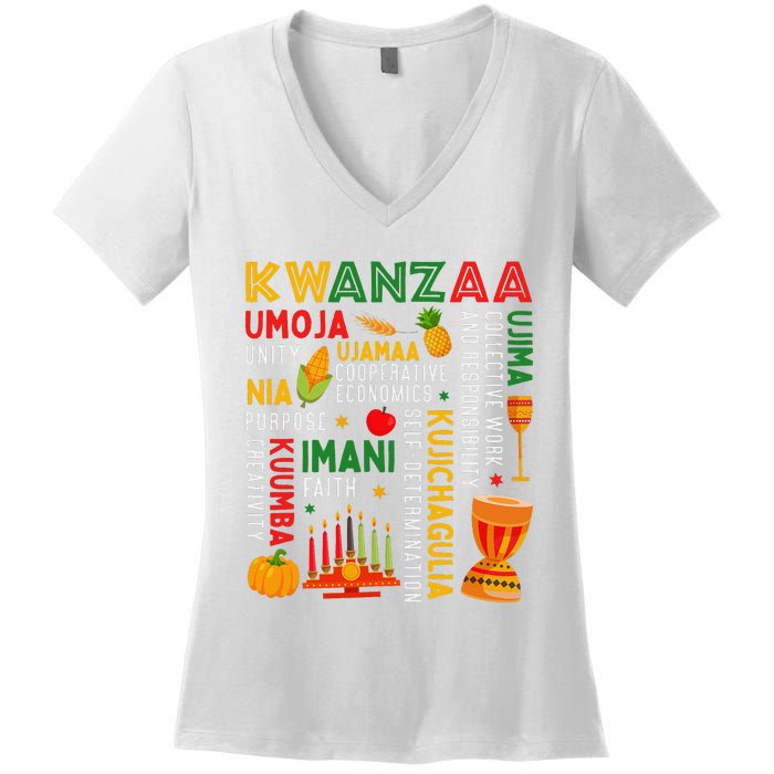 Funny Happy Kwanzaa Seven Principles Of Kwanzaa Women's V-Neck T-Shirt