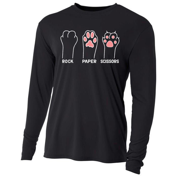 funny Hand Kitten dog Joke Game Rock Paper Scissors cat paws Cooling Performance Long Sleeve Crew