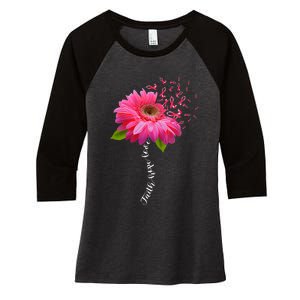 Faith Hope Love Pink Ribbon Daisy Flower Breast Cancer Women's Tri-Blend 3/4-Sleeve Raglan Shirt