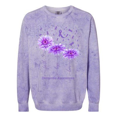 Faith Hope Love Purple Flower Ribbon Dementia Awareness Colorblast Crewneck Sweatshirt