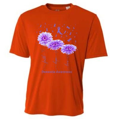 Faith Hope Love Purple Flower Ribbon Dementia Awareness Cooling Performance Crew T-Shirt