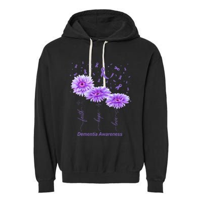 Faith Hope Love Purple Flower Ribbon Dementia Awareness Garment-Dyed Fleece Hoodie