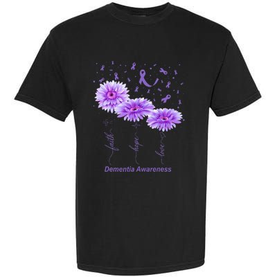 Faith Hope Love Purple Flower Ribbon Dementia Awareness Garment-Dyed Heavyweight T-Shirt