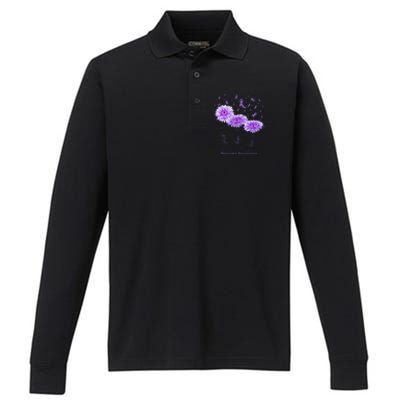 Faith Hope Love Purple Flower Ribbon Dementia Awareness Performance Long Sleeve Polo