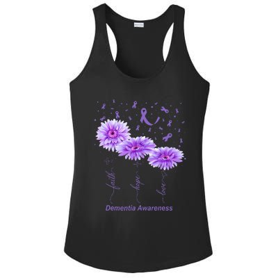 Faith Hope Love Purple Flower Ribbon Dementia Awareness Ladies PosiCharge Competitor Racerback Tank