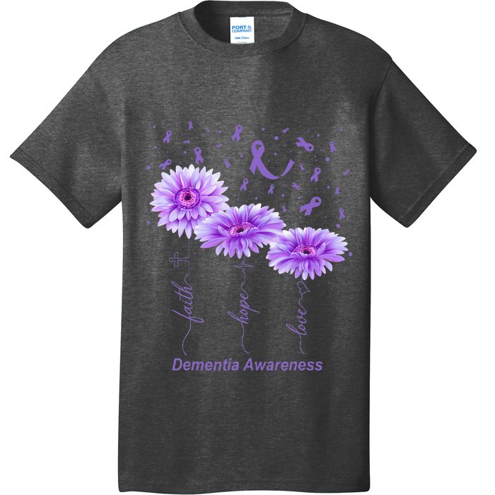 Faith Hope Love Purple Flower Ribbon Dementia Awareness T-Shirt