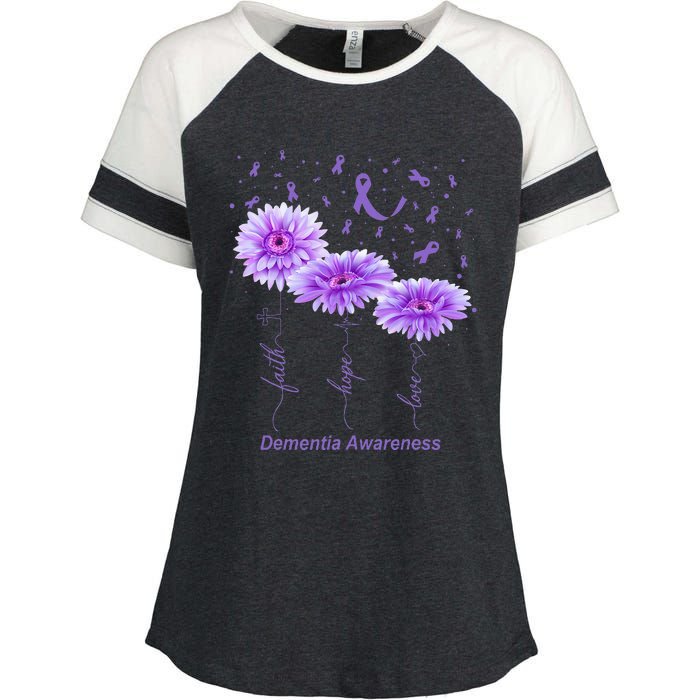 Faith Hope Love Purple Flower Ribbon Dementia Awareness Enza Ladies Jersey Colorblock Tee