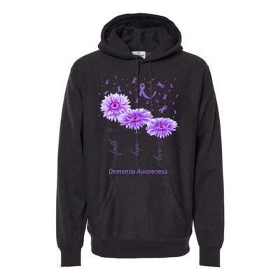 Faith Hope Love Purple Flower Ribbon Dementia Awareness Premium Hoodie