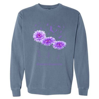 Faith Hope Love Purple Flower Ribbon Dementia Awareness Garment-Dyed Sweatshirt