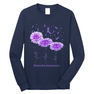 Faith Hope Love Purple Flower Ribbon Dementia Awareness Long Sleeve Shirt