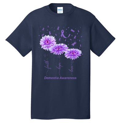 Faith Hope Love Purple Flower Ribbon Dementia Awareness Tall T-Shirt