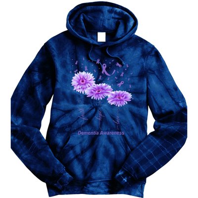 Faith Hope Love Purple Flower Ribbon Dementia Awareness Tie Dye Hoodie