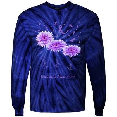 Faith Hope Love Purple Flower Ribbon Dementia Awareness Tie-Dye Long Sleeve Shirt