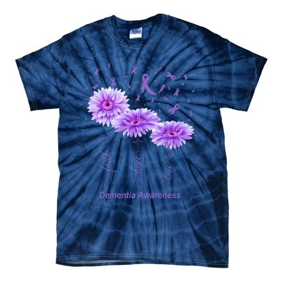 Faith Hope Love Purple Flower Ribbon Dementia Awareness Tie-Dye T-Shirt