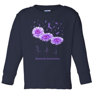 Faith Hope Love Purple Flower Ribbon Dementia Awareness Toddler Long Sleeve Shirt