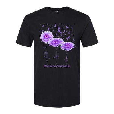 Faith Hope Love Purple Flower Ribbon Dementia Awareness Softstyle CVC T-Shirt