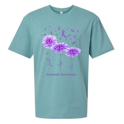 Faith Hope Love Purple Flower Ribbon Dementia Awareness Sueded Cloud Jersey T-Shirt