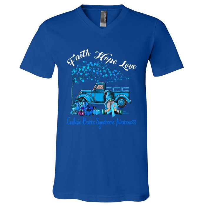 Faith Hope Love Guillain Barre Syndrome Awareness Gift V-Neck T-Shirt