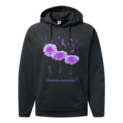 Faith Hope Love Purple Flower Ribbon Dementia Awareness Performance Fleece Hoodie