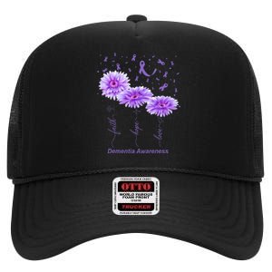 Faith Hope Love Purple Flower Ribbon Dementia Awareness High Crown Mesh Back Trucker Hat