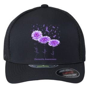 Faith Hope Love Purple Flower Ribbon Dementia Awareness Flexfit Unipanel Trucker Cap