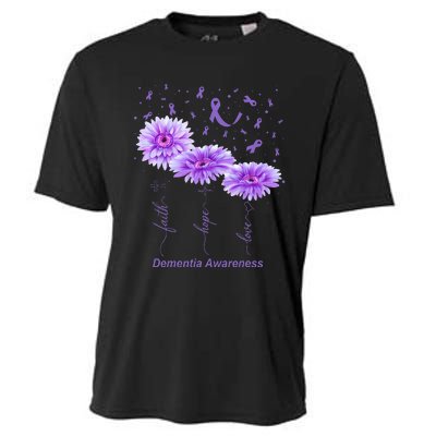 Faith Hope Love Purple Flower Ribbon Dementia Awareness Cooling Performance Crew T-Shirt