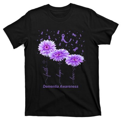 Faith Hope Love Purple Flower Ribbon Dementia Awareness T-Shirt