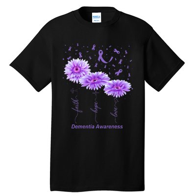 Faith Hope Love Purple Flower Ribbon Dementia Awareness Tall T-Shirt