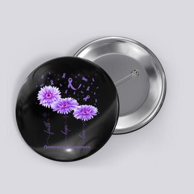 Faith Hope Love Purple Flower Ribbon Dementia Awareness Button