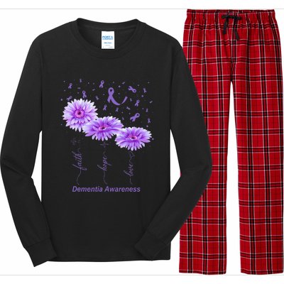 Faith Hope Love Purple Flower Ribbon Dementia Awareness Long Sleeve Pajama Set