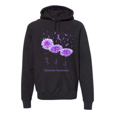 Faith Hope Love Purple Flower Ribbon Dementia Awareness Premium Hoodie