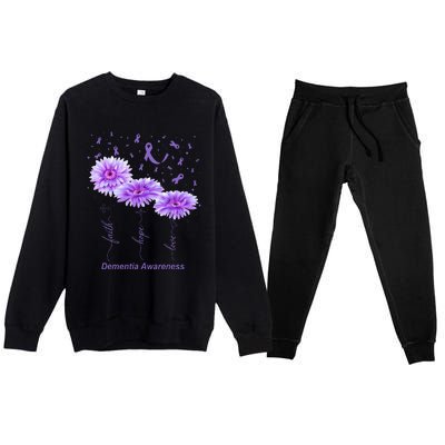 Faith Hope Love Purple Flower Ribbon Dementia Awareness Premium Crewneck Sweatsuit Set